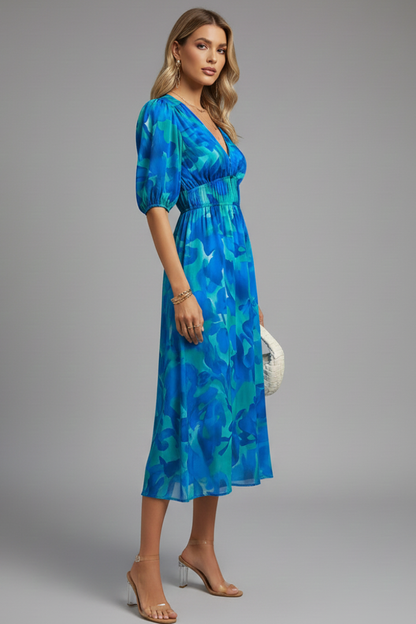 Mónica | Women's Floral Print V-Neck Midi Dress