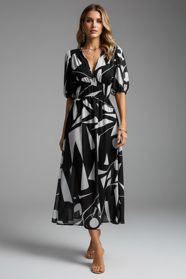 Mónica | Women's Floral Print V-Neck Midi Dress