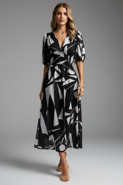 Mónica | Women's Floral Print V-Neck Midi Dress