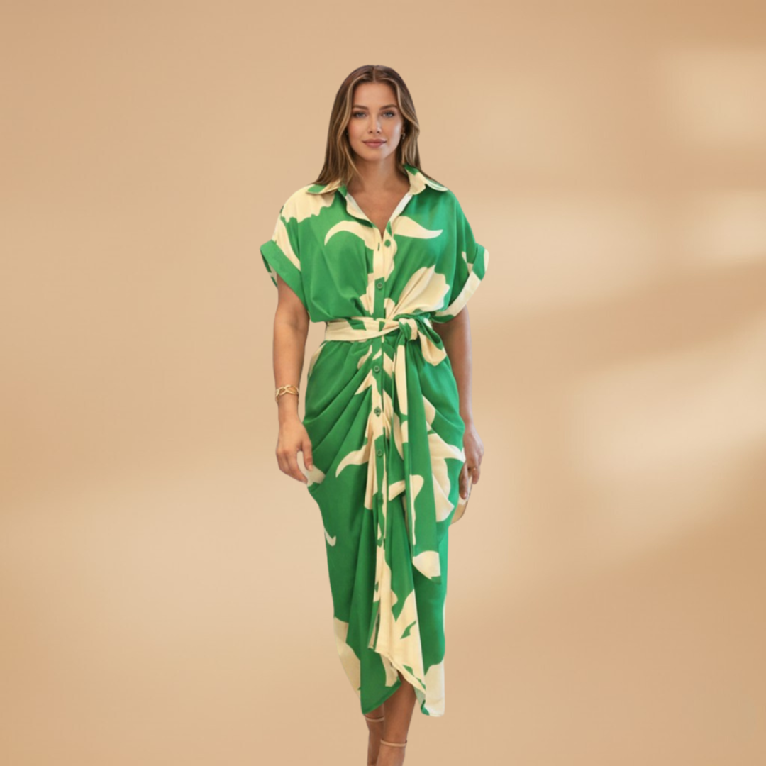 Carmen| Robe midi pour femme avec nœud et manches courtes