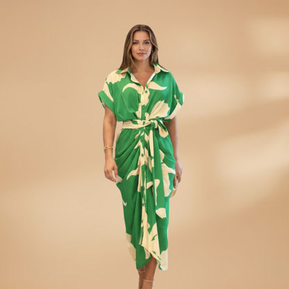 Carmen| Robe midi pour femme avec nœud et manches courtes