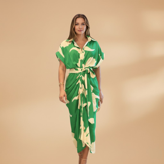 Carmen| Robe midi pour femme avec nœud et manches courtes