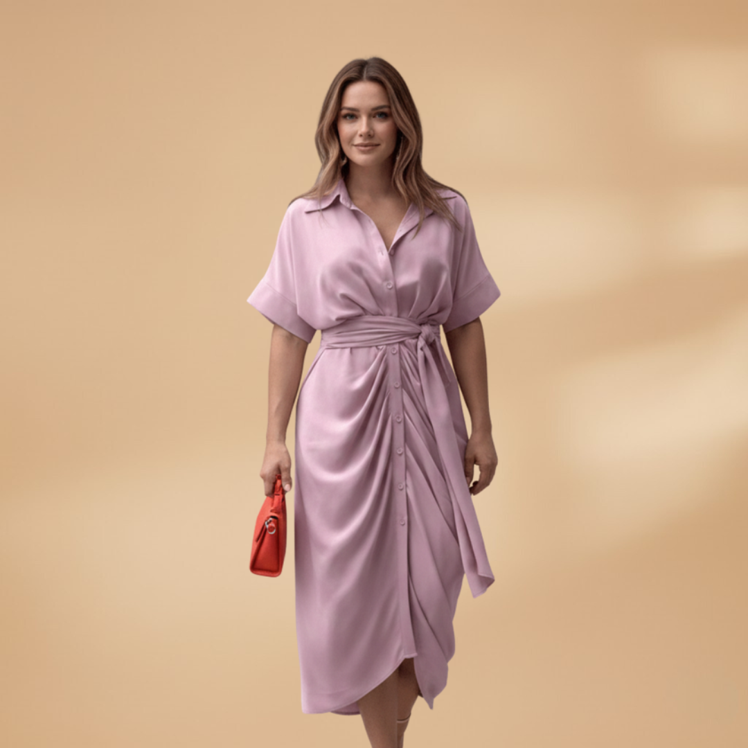 Carmen| Robe midi pour femme avec nœud et manches courtes