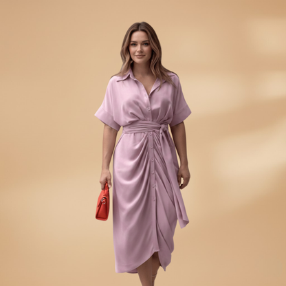 Carmen| Robe midi pour femme avec nœud et manches courtes