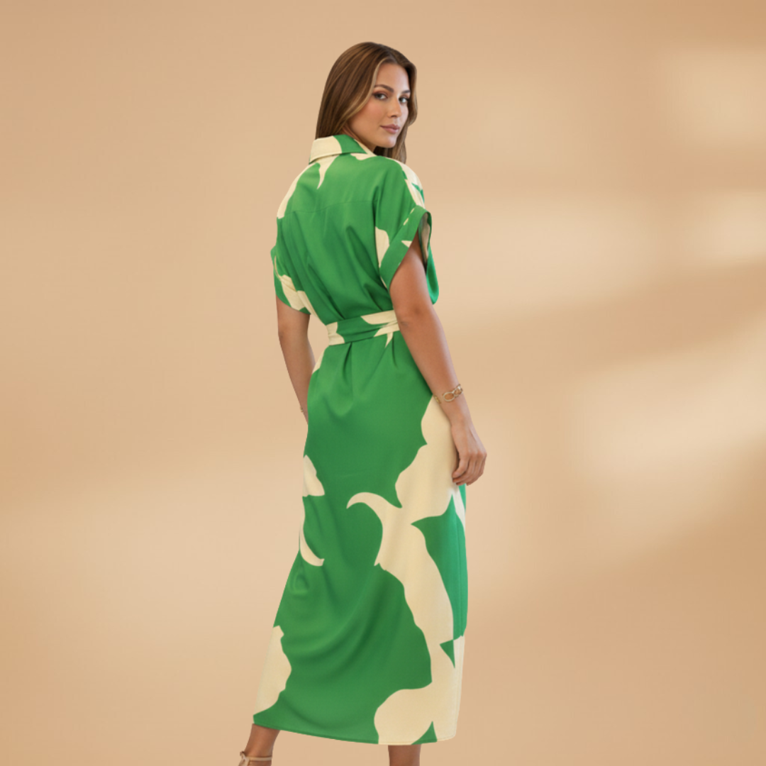 Carmen| Robe midi pour femme avec nœud et manches courtes