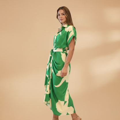 Carmen| Robe midi pour femme avec nœud et manches courtes