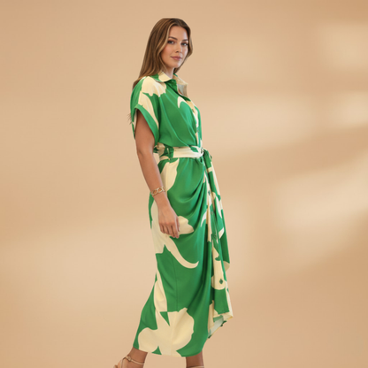 Carmen| Robe midi pour femme avec nœud et manches courtes