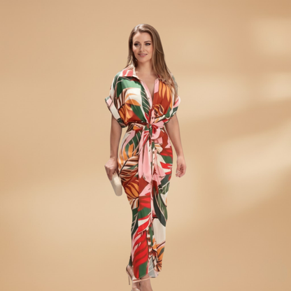Carmen| Robe midi pour femme avec nœud et manches courtes