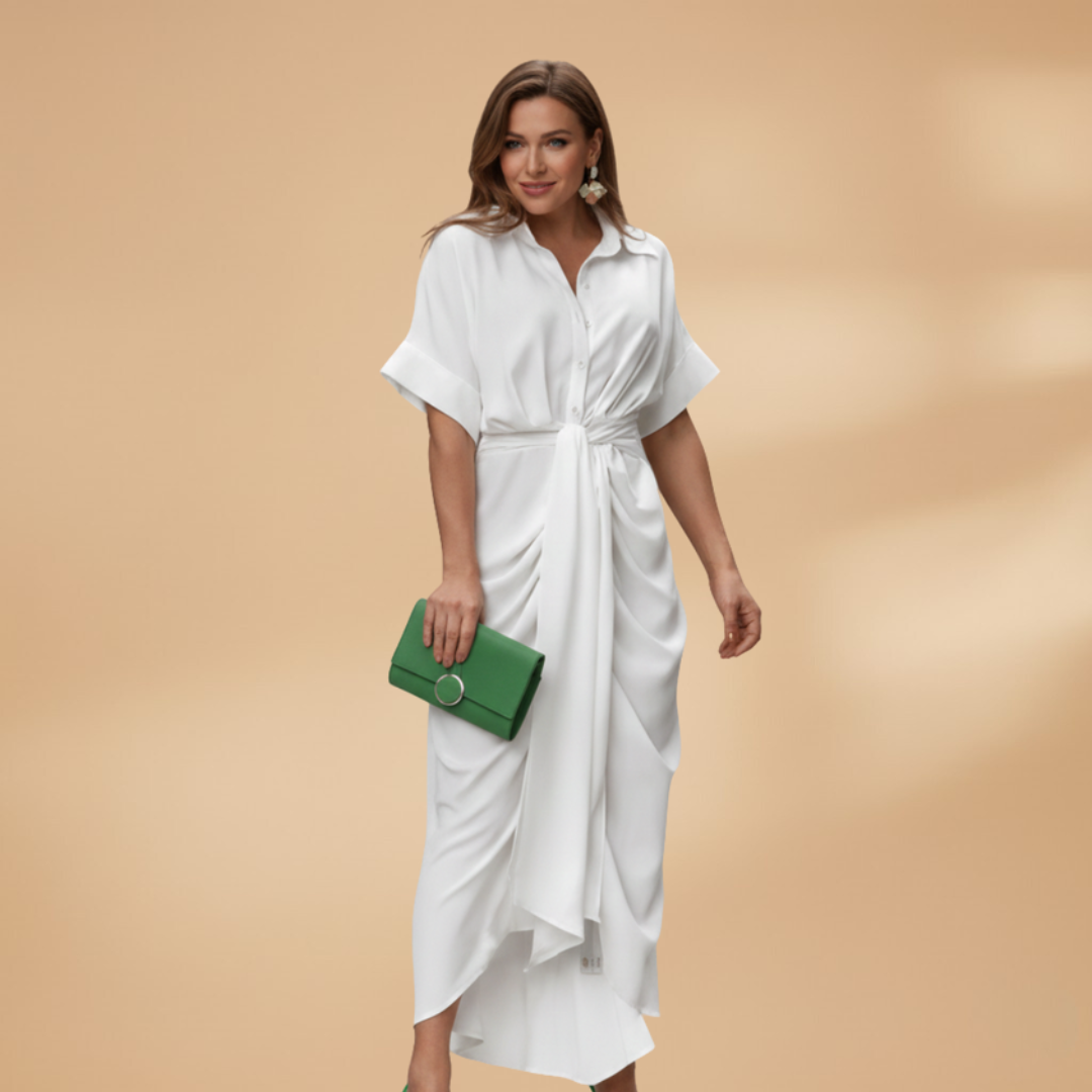 Carmen| Robe midi pour femme avec nœud et manches courtes