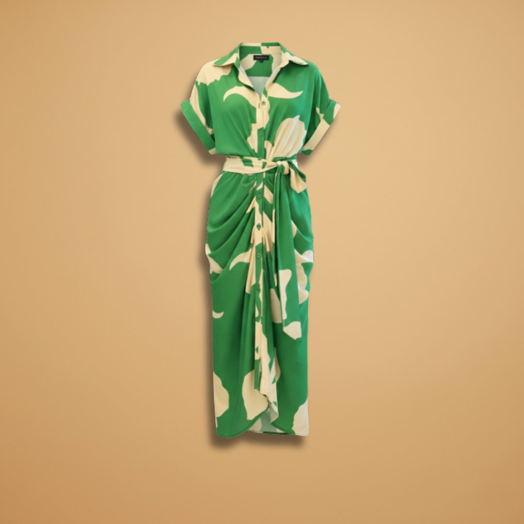 Carmen| Robe midi pour femme avec nœud et manches courtes