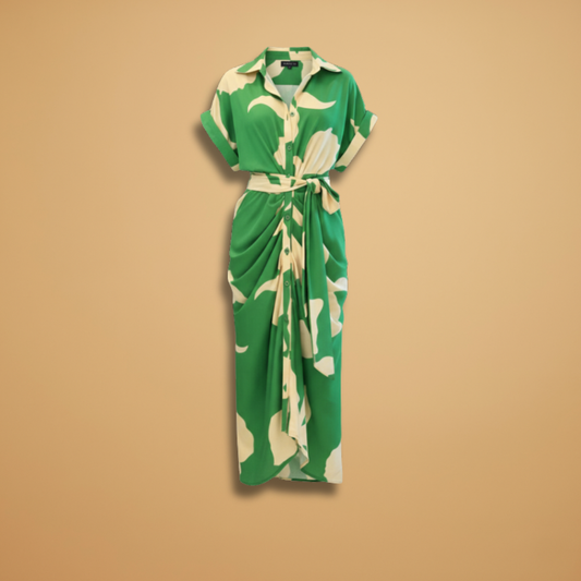 Carmen| Robe midi pour femme avec nœud et manches courtes