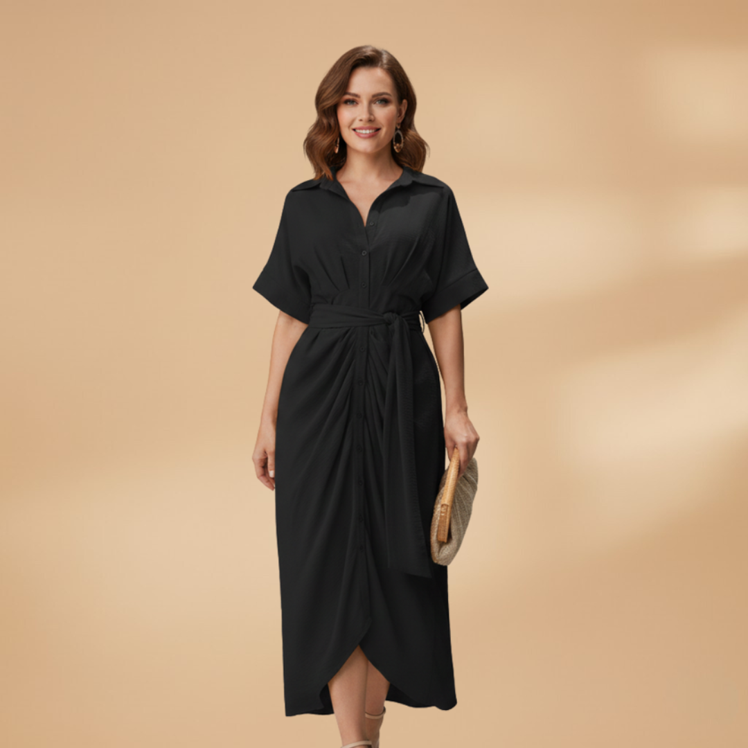 Carmen| Robe midi pour femme avec nœud et manches courtes