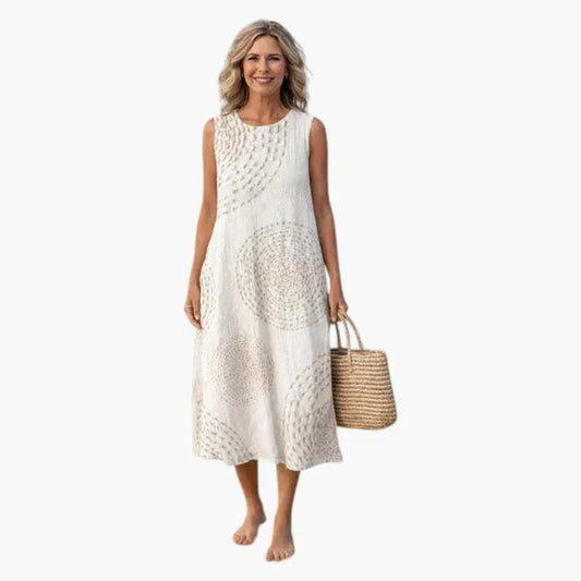 Blanca| Robe midi sans manches pour femme avec poches