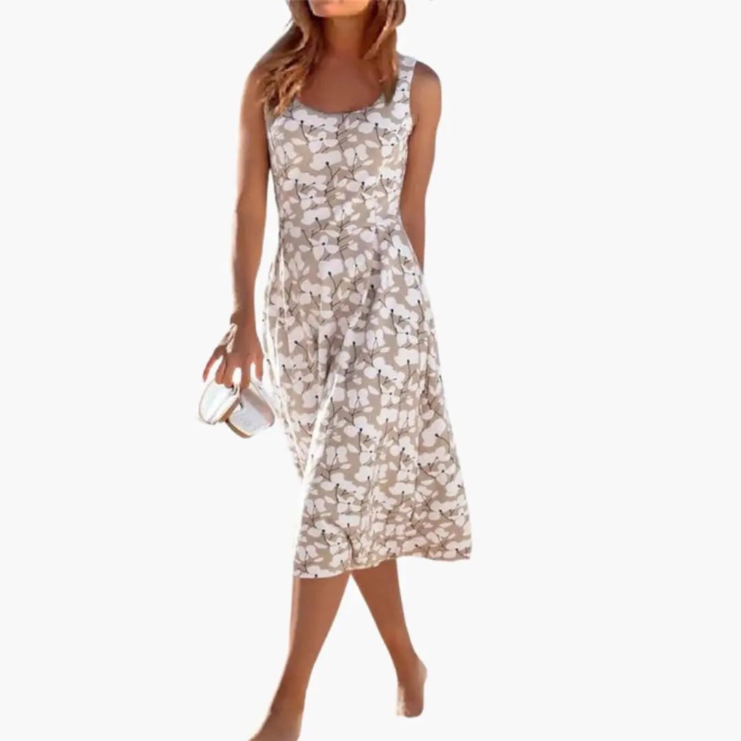 Amaya | Vestido midi floral con cuello redondo