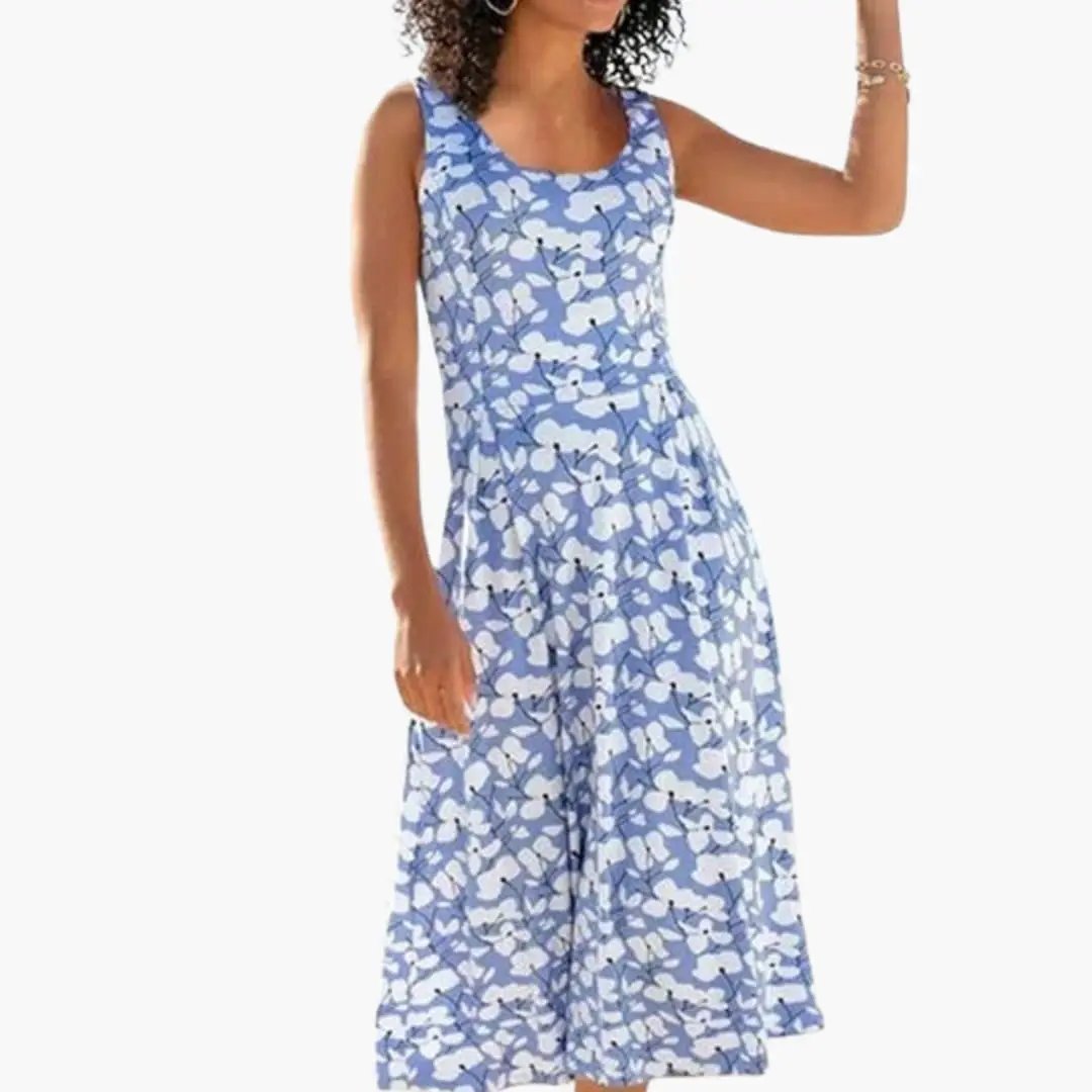 Amaya | Vestido midi floral con cuello redondo