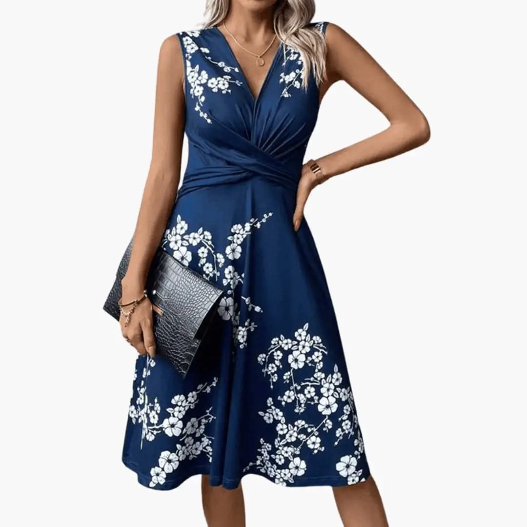 Esther | Vestido midi floral para mujer sin mangas con cuello en V