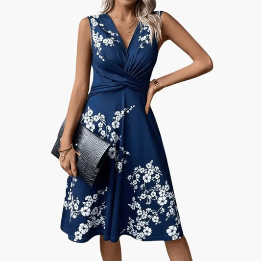 Esther | Vestido midi floral para mujer sin mangas con cuello en V
