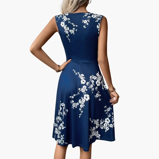 Esther | Vestido midi floral para mujer sin mangas con cuello en V