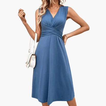 Esther | Vestido midi floral para mujer sin mangas con cuello en V