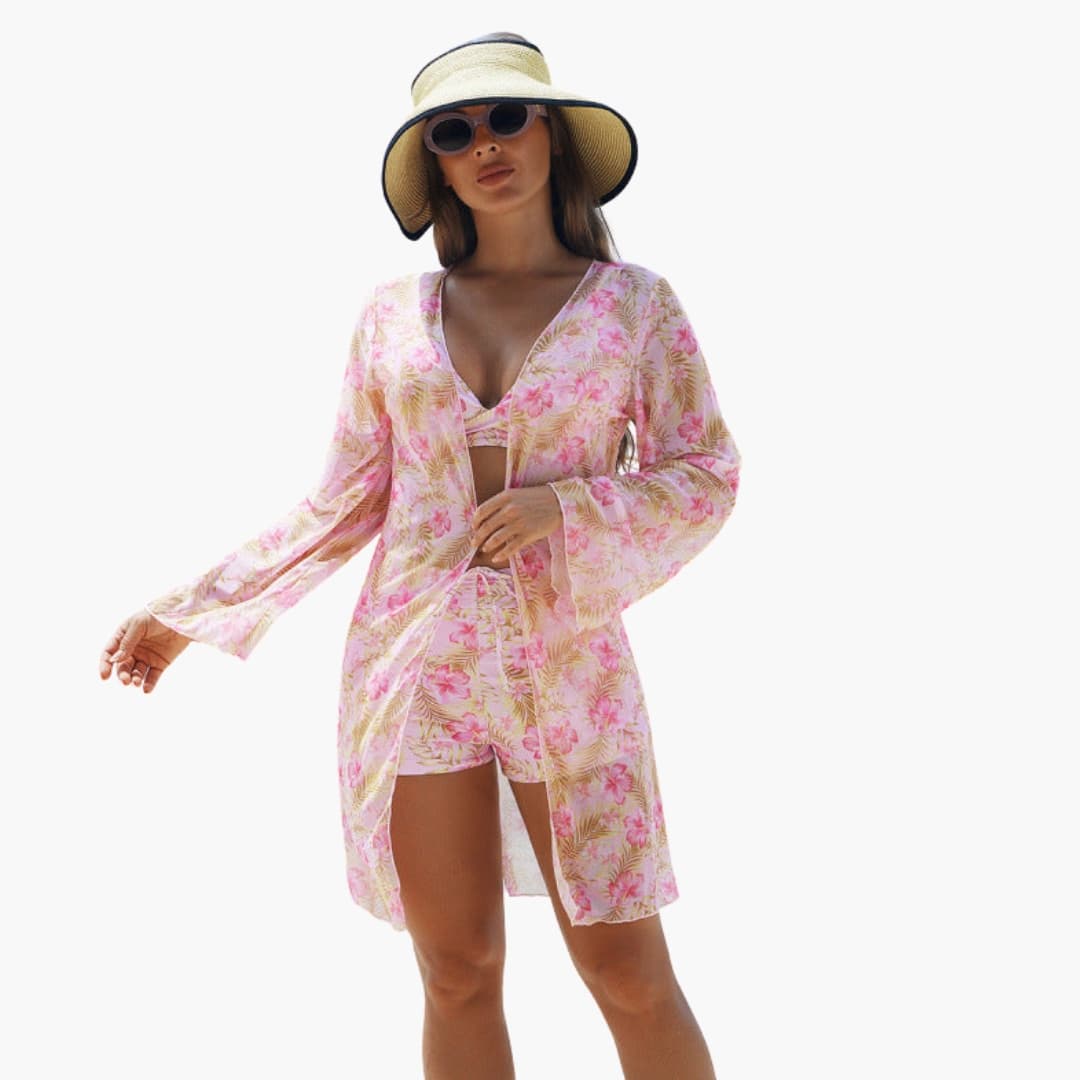 Teresa | Conjunto bikini para mujer de tres piezas con estampado