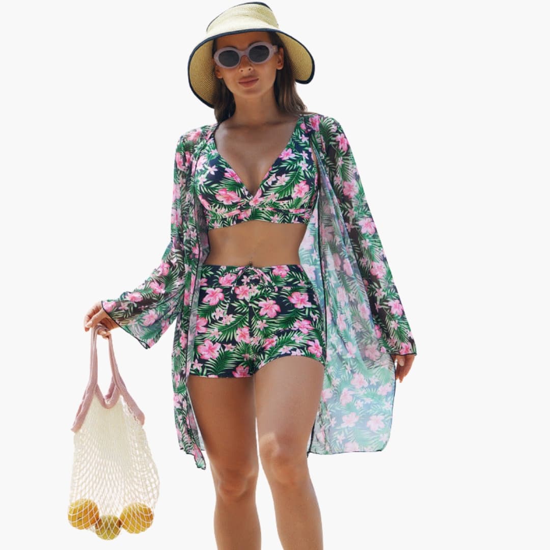 Teresa | Conjunto bikini para mujer de tres piezas con estampado
