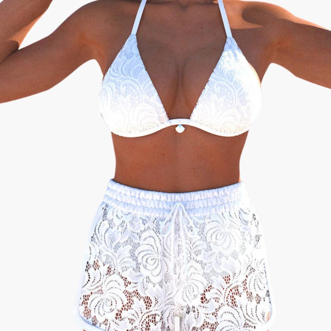 Alicia | Women's strapless bikini set with drawstring shorts