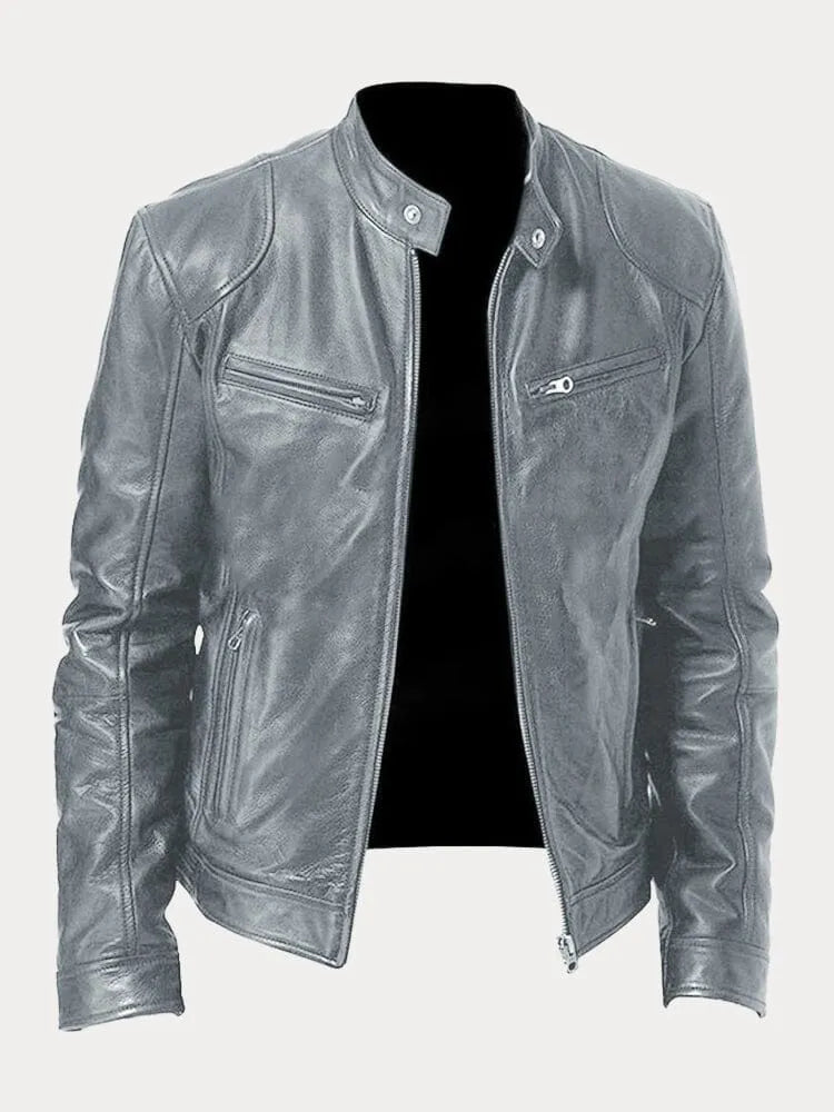 Chaqueta de estilo moto con cierre para hombre
