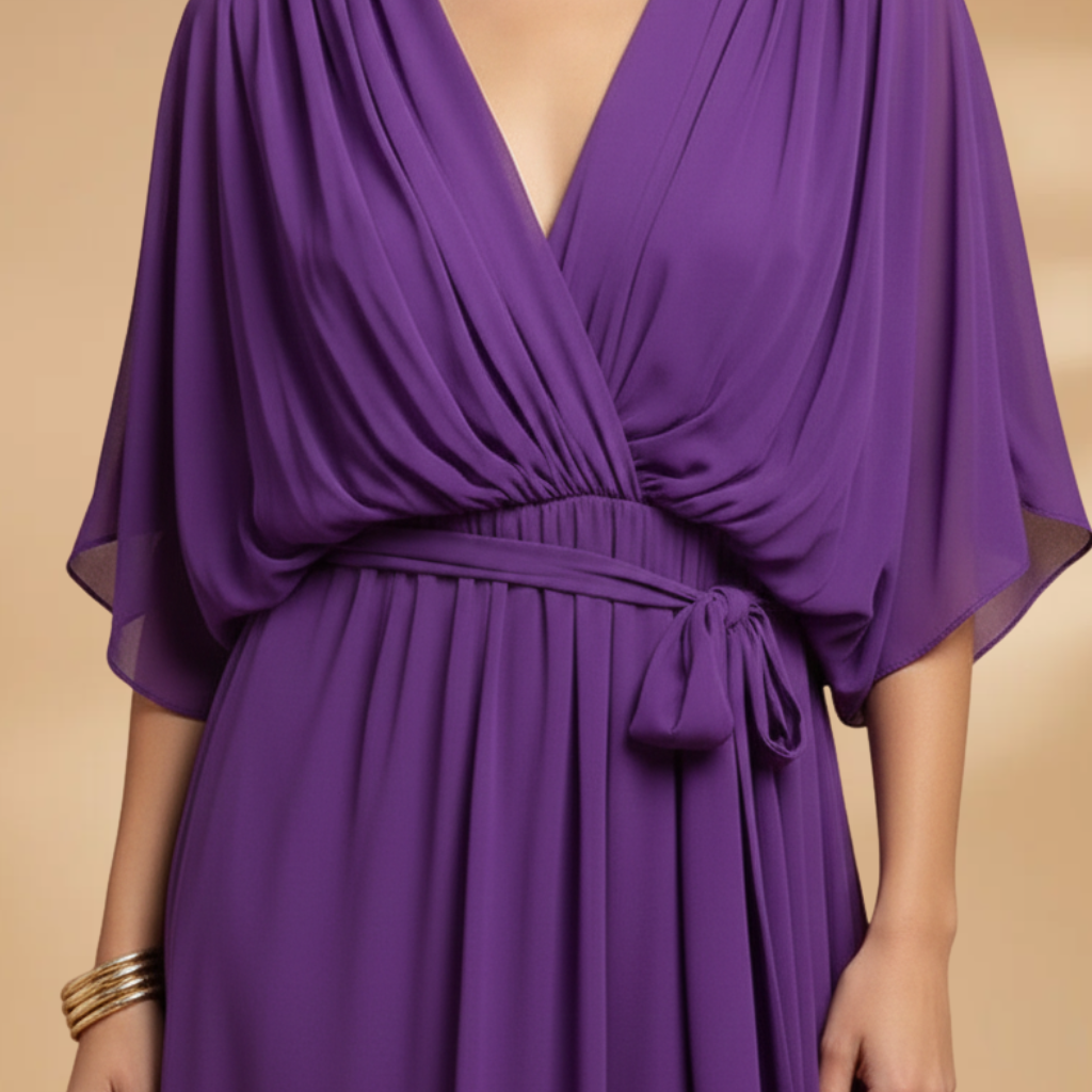 Angela| Robe en mousseline pour femme avec col en V et ampleur