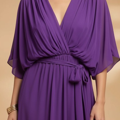 Angela| Robe en mousseline pour femme avec col en V et ampleur