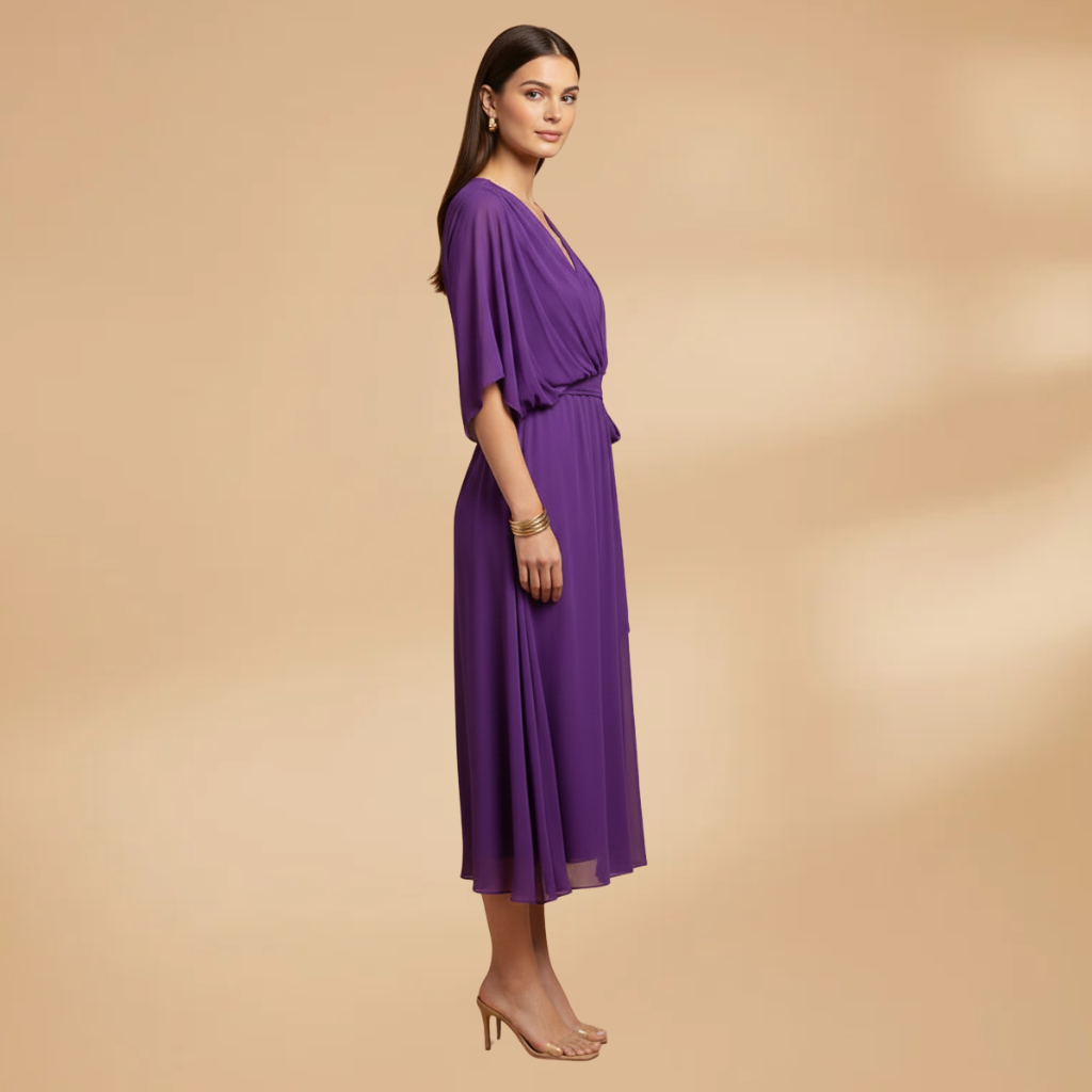 Angela| Robe en mousseline pour femme avec col en V et ampleur