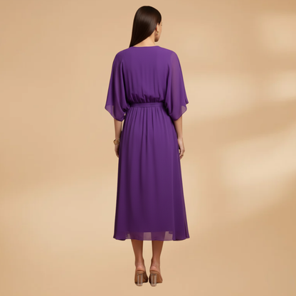 Angela| Robe en mousseline pour femme avec col en V et ampleur