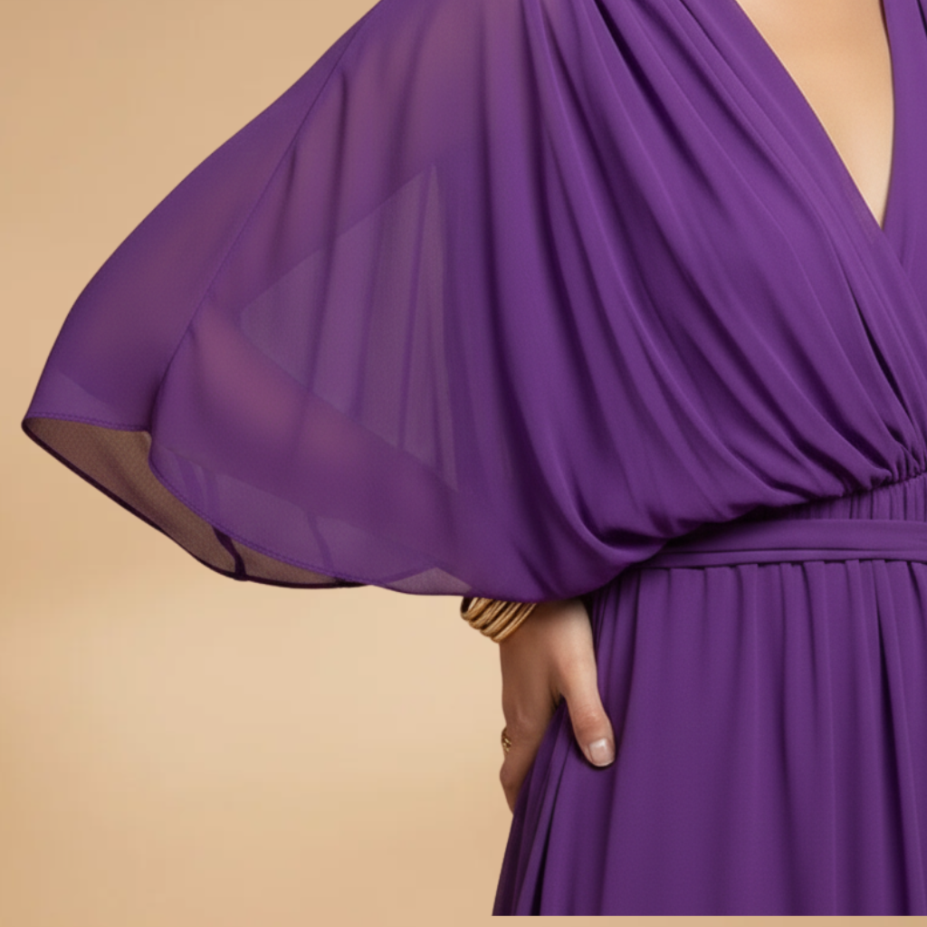 Angela| Robe en mousseline pour femme avec col en V et ampleur