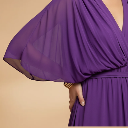 Angela| Robe en mousseline pour femme avec col en V et ampleur