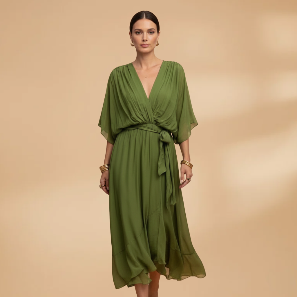 Angela| Robe en mousseline pour femme avec col en V et ampleur