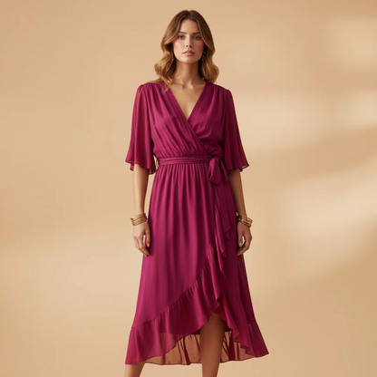 Angela| Robe en mousseline pour femme avec col en V et ampleur
