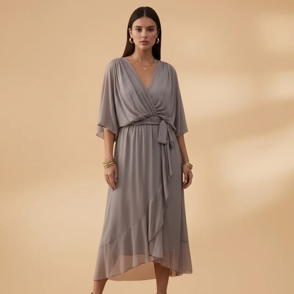 Angela| Robe en mousseline pour femme avec col en V et ampleur