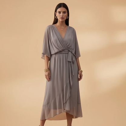 Angela| Robe en mousseline pour femme avec col en V et ampleur