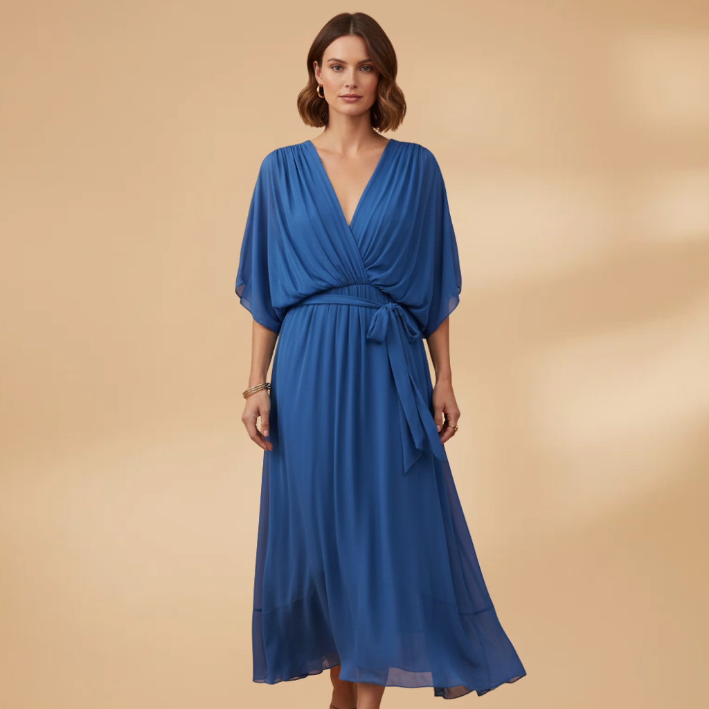 Angela| Robe en mousseline pour femme avec col en V et ampleur