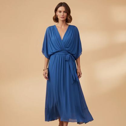 Angela| Robe en mousseline pour femme avec col en V et ampleur