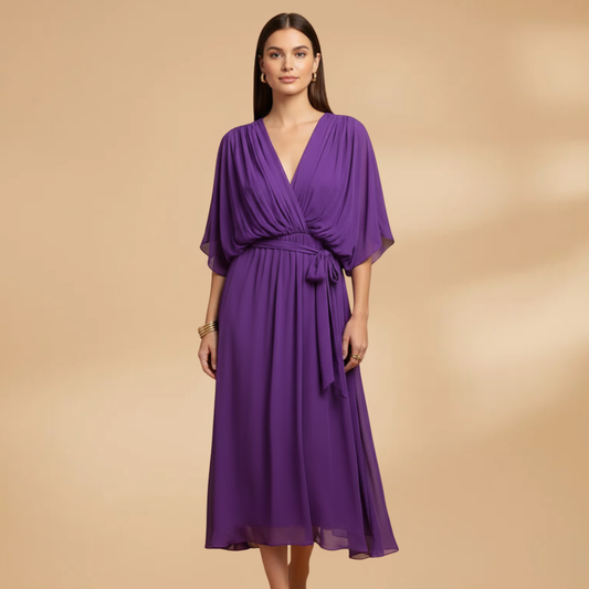 Angela| Robe en mousseline pour femme avec col en V et ampleur