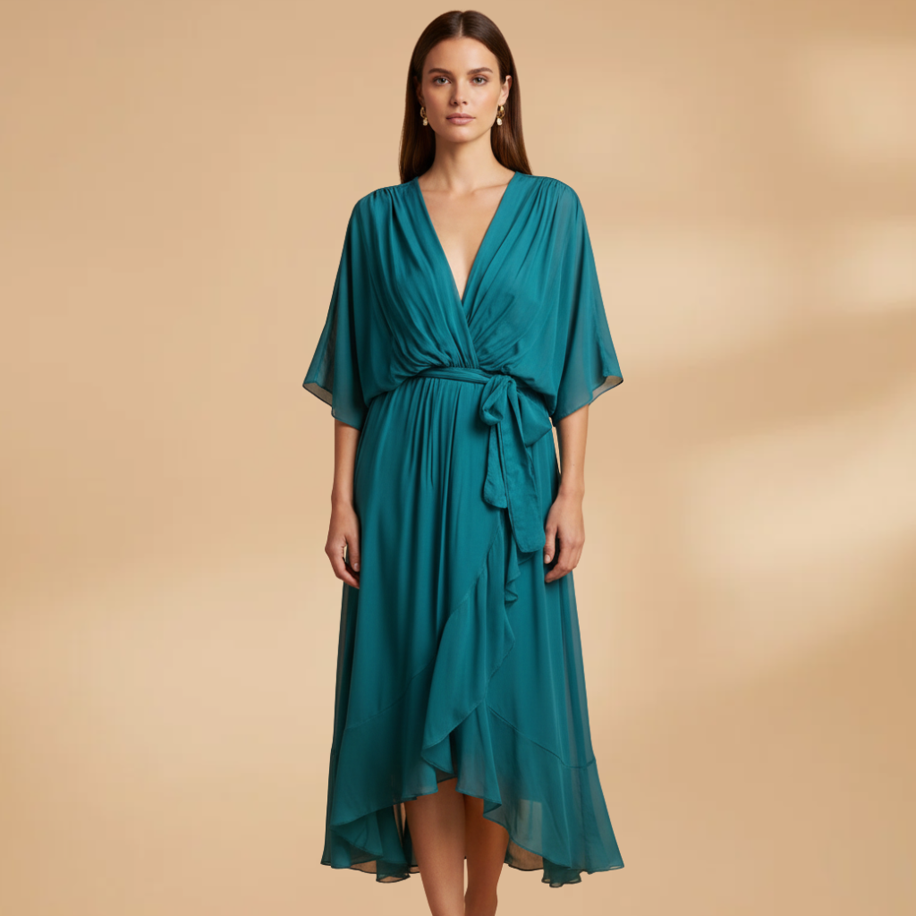 Angela| Robe en mousseline pour femme avec col en V et ampleur