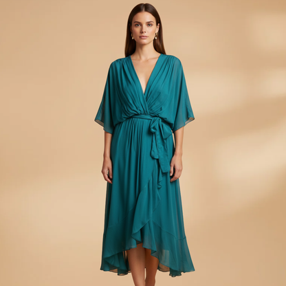 Angela| Robe en mousseline pour femme avec col en V et ampleur
