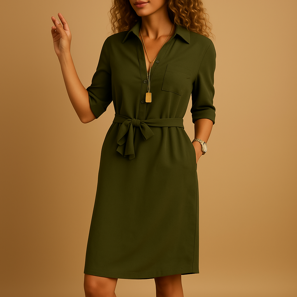 Nuria| Robe chemise pour femme avec ceinture et poches