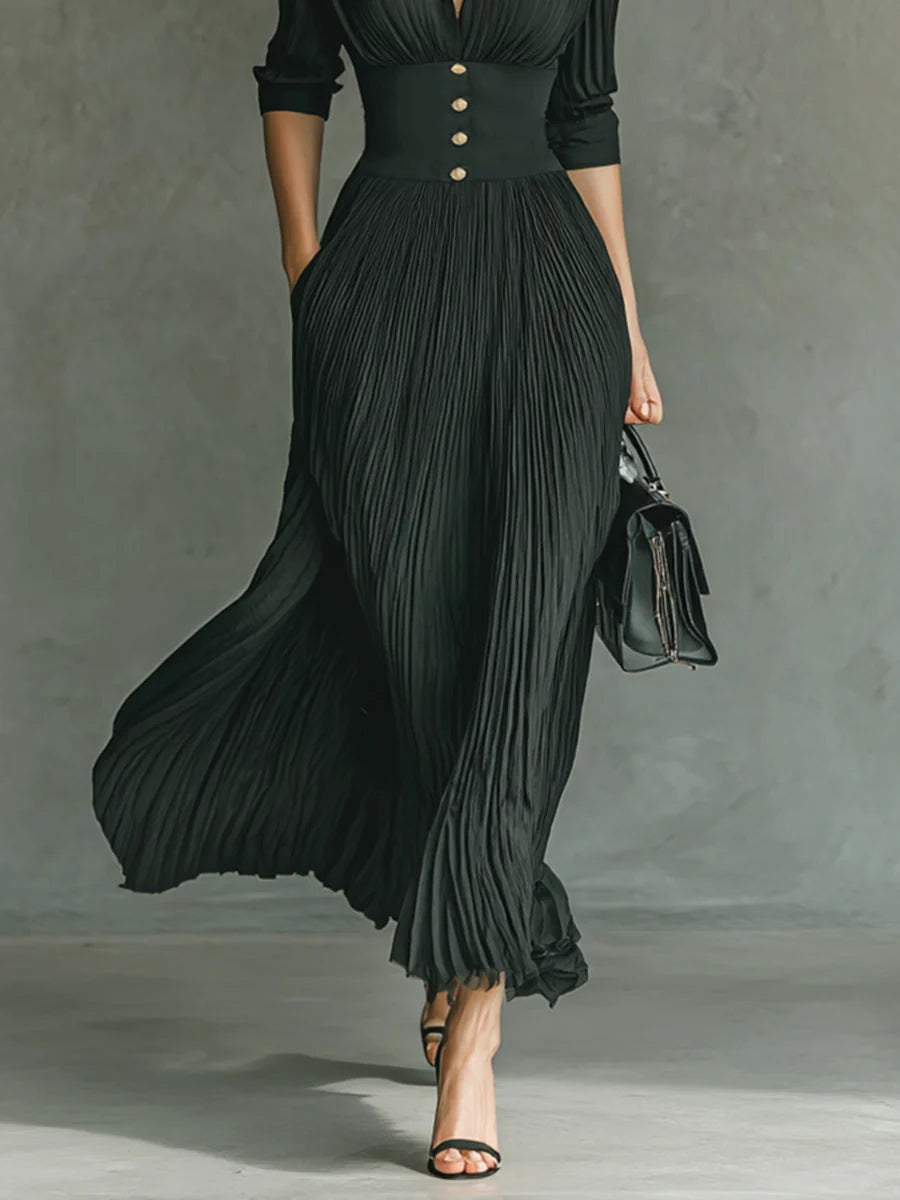 Salomé | Long dress with fitted waist and pleated skirt