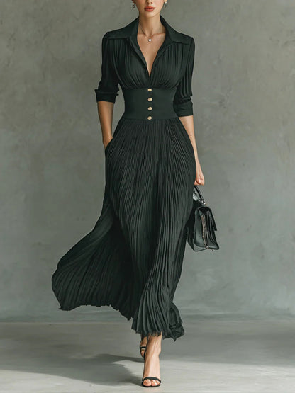 Salomé | Long dress with fitted waist and pleated skirt