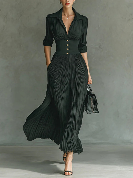 Salomé | Robe longue avec taille cintrée et jupe plissée