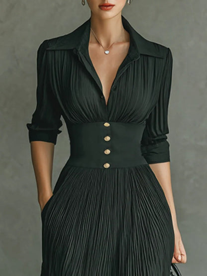 Salomé | Long dress with fitted waist and pleated skirt