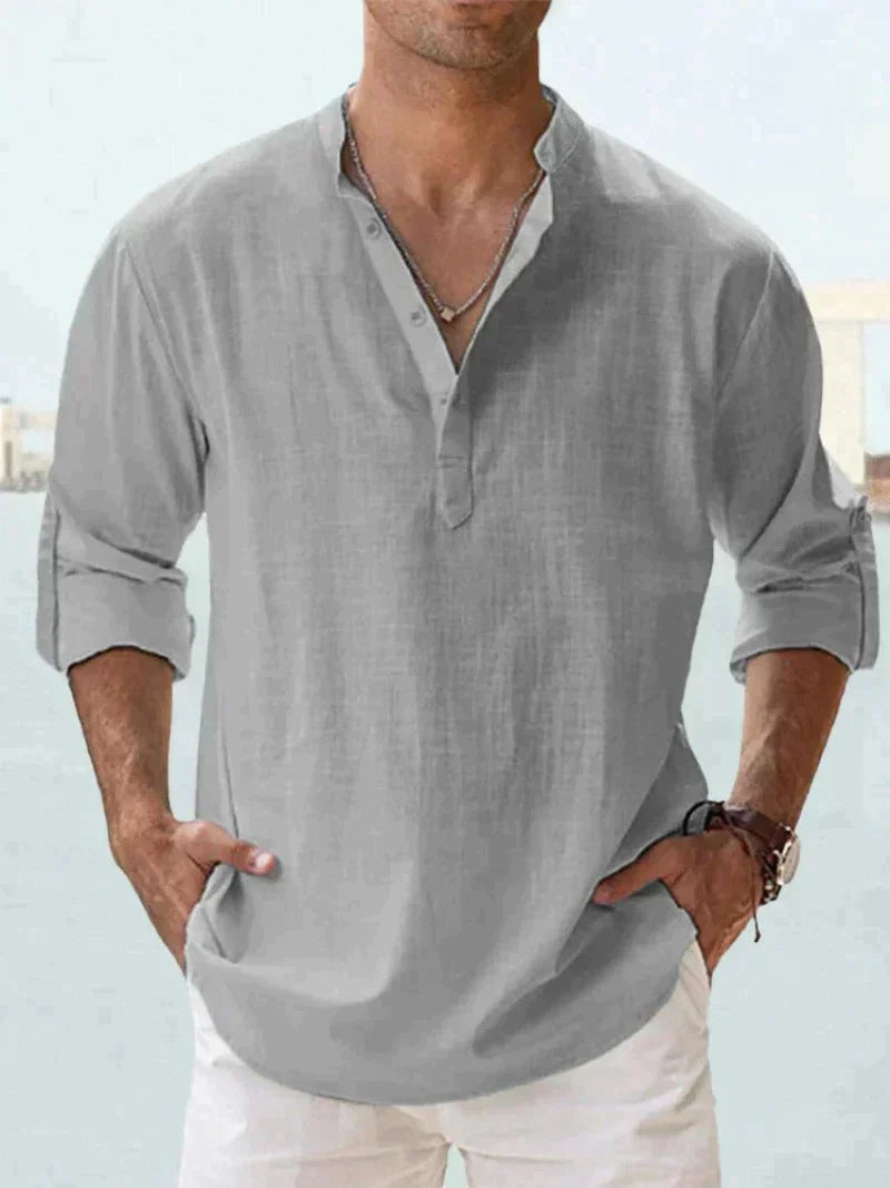Javier | Man long-sleeved loose-fitting shirt no lapel collar