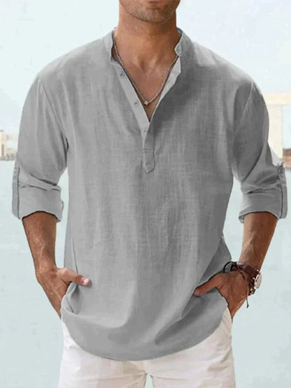 Javier | Man long-sleeved loose-fitting shirt no lapel collar