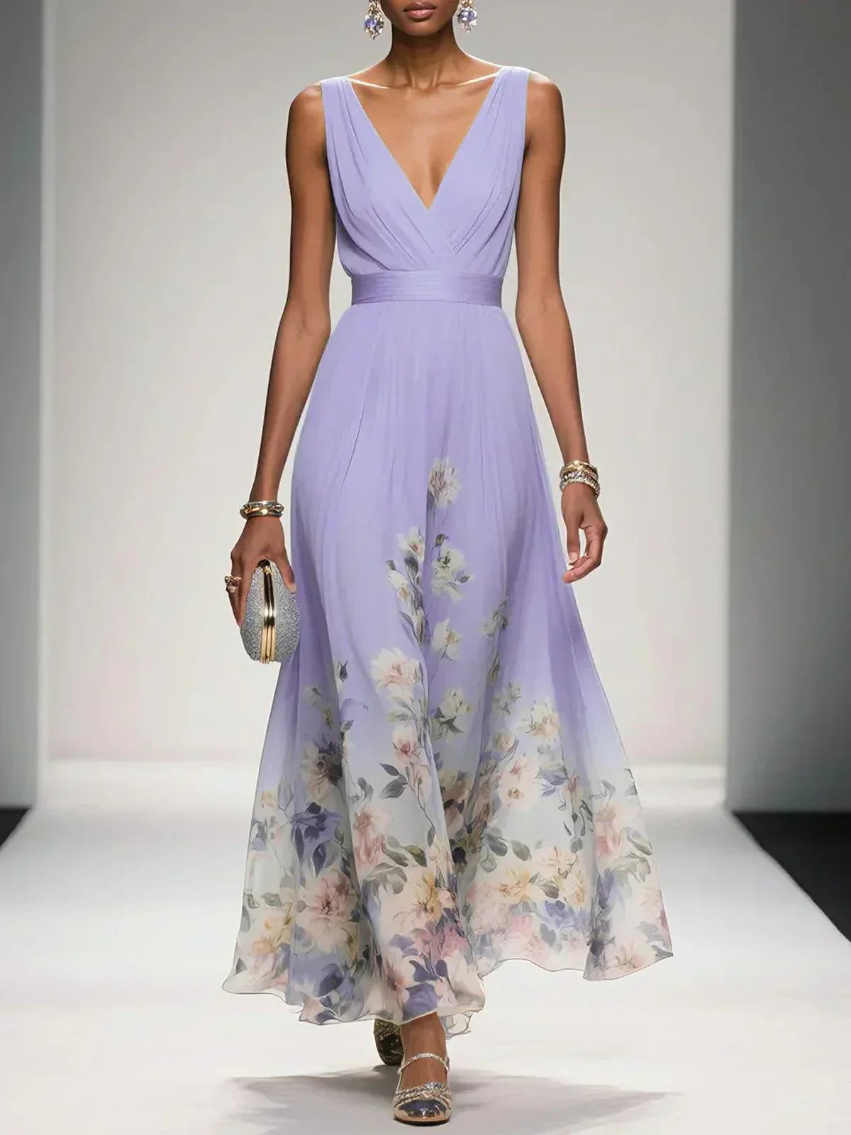 Daniela | Robe longue femme à imprimé floral et col en V